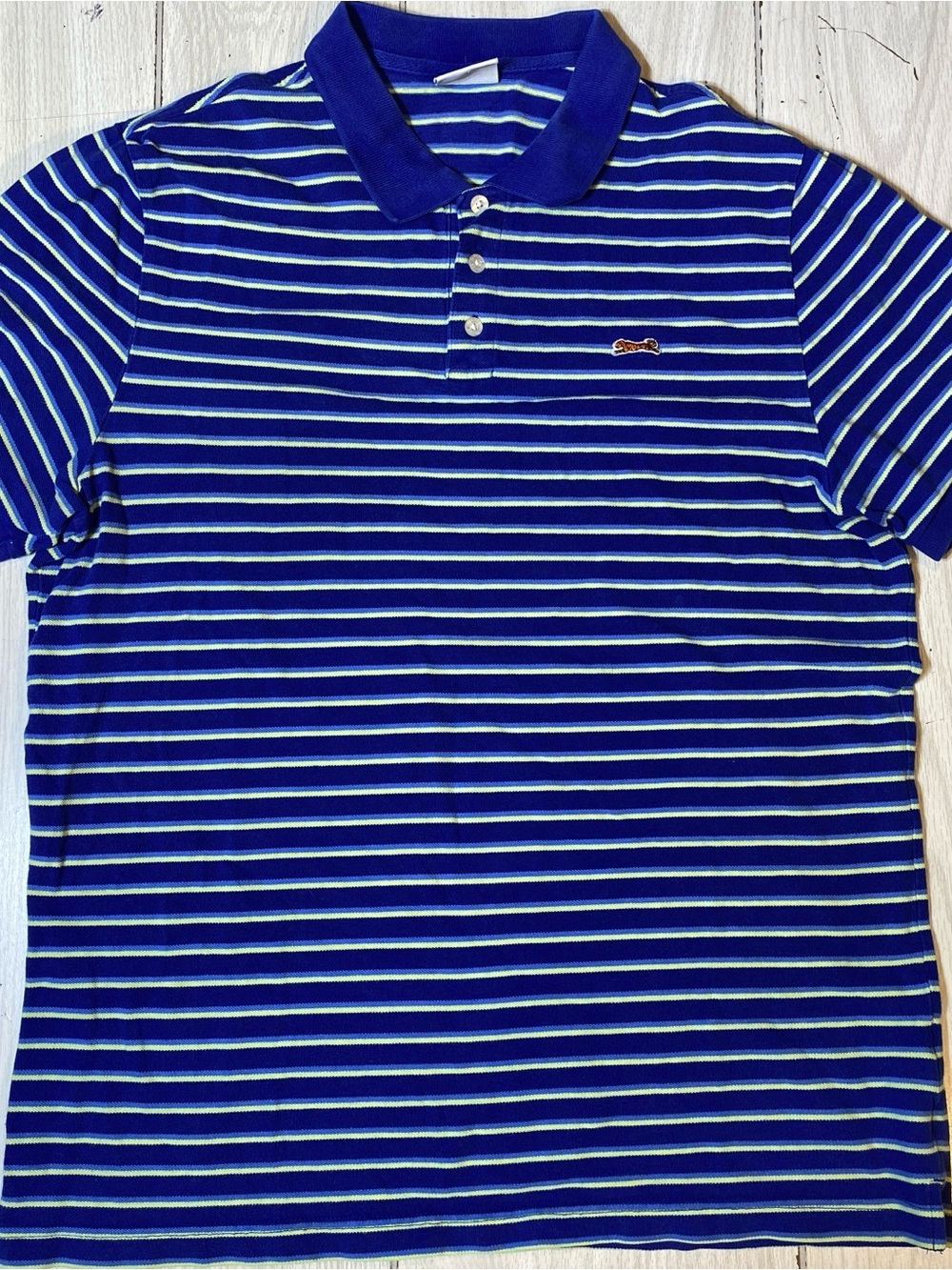 Le Tigre Polo Shirt Men's Large Blue Striped Short Sleeve 100% Cotton Casual